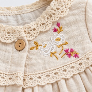 Set bebe din muselina 10 piese, crem cu imprimeu floral roz - Img 6