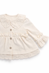 Set bebe fete crem 3 piese elegant bluza volane dantela pantaloni bentita - Img 3