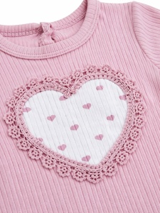 Set bebe fetita 3 piese body fustita si bentita cu inimioare, bumbac nou nascut - Img 3