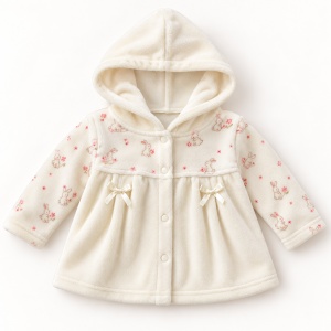 Set bebe fetita 3 piese din bumbac catifelat cu jacheta cu gluga, body si pantaloni - Img 3