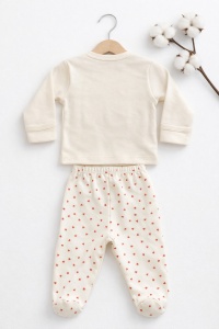 Set bebe fetita 3 piese Sweet Cats bluza pantaloni si caciulita crem - Img 3