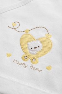 Set bebe unisex 5 piese din bumbac bluza pantaloni cu botosei caciulita manusi si bavetica - Img 6
