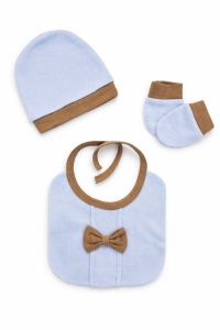Set bebelusi 5 piese bleu cu maro bumbac premium nou nascut 0-3 luni elegant, fotografie de produs pe fundal alb