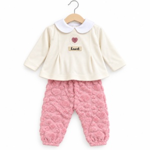 Set complet bebe din bumbac 10 piese roz si crem cu inimioare - Img 3