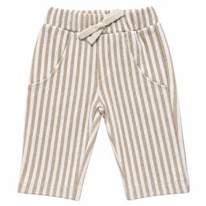 Set elegant bebe baieti din bumbac, bluza cu vesta, papion si pantaloni cu dungi, crem-bej - Img 4
