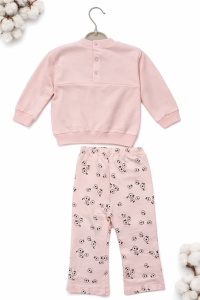 Set fete roz 2 piese bluza cu volane pantaloni imprimeu floral - Img 3