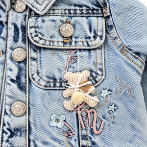 Set fetite 3 piese cu geaca si pantaloni din denim, bluza cu ursulet - Img 6