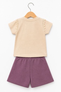 Set haine bebe fete 2 piese bumbac premium – tricou si fusta pantalon mov cu fundita - Img 3
