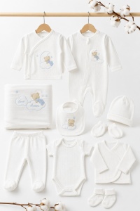 Set nou-nascut 10 piese Sweet Dreams bleu, 100% bumbac pentru bebelusi