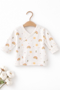 Set nou nascut 3 piese bumbac crem curcubeu body pantaloni caciulita unisex - Img 3