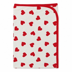 Set nou nascut 7 piese din bumbac crem cu inimioare rosii, body, pantalon si paturica - Img 4