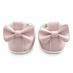 Balerini bebe fetite roz cu perle decorative si talpa moale - Img 5
