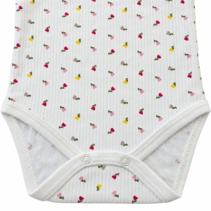Body bebe alb din bumbac cu imprimeu floral multicolor, maneca lunga si capse pe umeri - Img 4