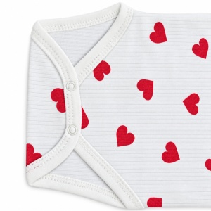 Body bebe alb din bumbac cu inimioare rosii, maneca lunga si capse - Img 4
