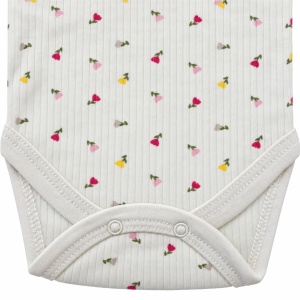 Body bebe din bumbac crem cu floricele colorate, maneca lunga si capse pe umeri - Img 4