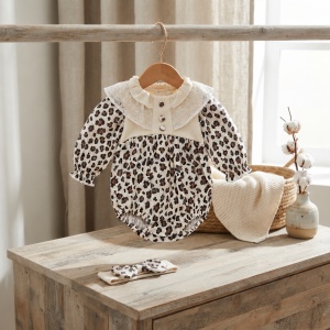 Body bebe fetita din muselina animal print cu dantela si bentita