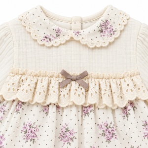Body bebe fetita din muselina cu imprimeu floral, volan brodat si sosete - Img 3
