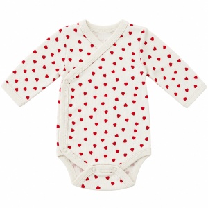 Body petrecut bebe din bumbac crem cu inimioare rosii, maneca lunga - Img 3