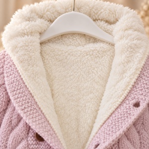 Combinezon bebe premium din lana naturala cu blanita naturala si gluga - Img 5