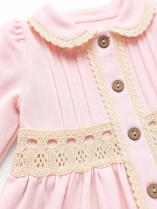 Compleu elegant bebe fetita roz pudrat cu bentita si dantela 3 piese - Img 4