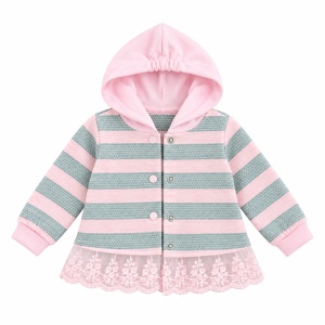 Compleu fetita 3 piese din bumbac cu bluza jacheta cu gluga si pantaloni roz gri - Img 5