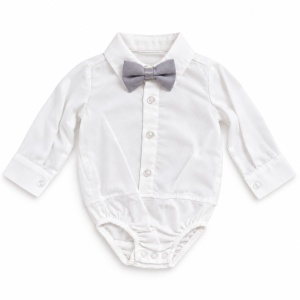 Costum bebe baiat gri perlat 3 piese cu sacou body camasa si pantaloni elegant, fotografie de produs pe fundal alb