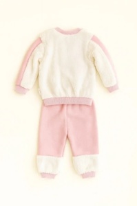 Costum bebe fetita roz 2 piese pufos cu bluza catelus si pantaloni caldurosi - Img 3