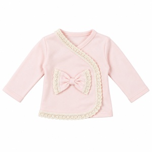 Costum nou nascut fetita 5 piese bumbac 100%, roz cu fundita si dantela - Img 3