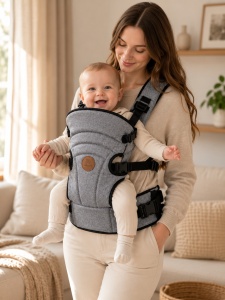 Marsupiu ergonomic bebe, gri 4-12 Kg, reglabil, port bebe confortabil si sigur