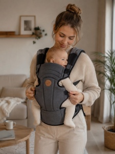 Marsupiu ergonomic bebe gri petrol 4-12 Kg, reglabil, port bebe confortabil si sigur