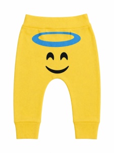 Pantaloni bebe galbeni bumbac imprimeu emoji ingeras confortabili - Img 4