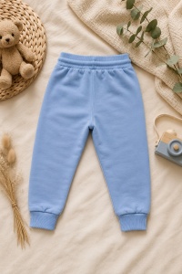 Pantaloni sport premium pentru copii din bumbac bleu cu buzunare si snur reglabil - Img 3