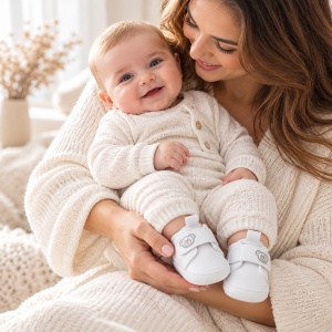 Pantofi bebe albi din piele ecologica cu arici si ursulet brodat - Img 2