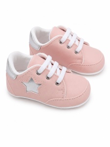 Pantofi bebe roz casual cu siret si aplicatie stea comozi