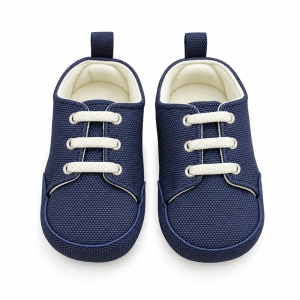 Pantofiori bebe bleumarin cu sireturi, captusiti si talpa moale - Img 3