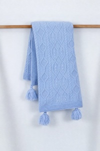 Patura bebe lana de oaie bleu pufoasa 95x85 cm pentru patut carucior si dormit - Img 4