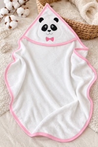 Prosop bebe cu gluga panda roz, prosop baie nou nascut bumbac moale absorbant