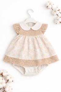 Rochita bebe eleganta cu body integrat din bumbac si dantela model floral - Img 6