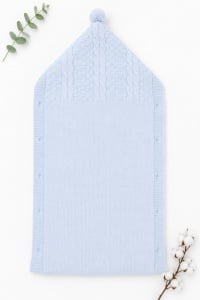Sac de dormit bebe bleu crosetat imblanit cu gluga si ciucure pentru carucior si landou - Img 4