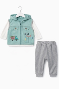 Set baieti 3 piese best truck vesta bluza pantaloni gri - Img 3