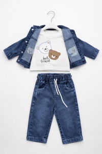 Set baieti 3 piese denim bluza best friend jacheta si pantaloni - Img 3