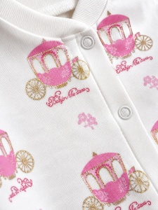 Set bebe 5 piese roz din bumbac cu trasura printesa pentru fetite nou-nascute - Img 4