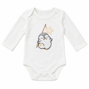 Set bebe baiat 3 piese, catifea gri, body bumbac cu pinguin, hanorac si pantaloni - Img 4