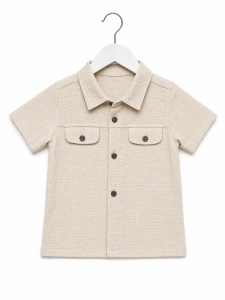 Set bebe baiat 3 piese din muselina camasa tricou si pantaloni scurti casual - Img 4