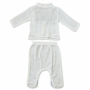 Set bebe baiat din muselina 5 piese cu vesta integrata si accesorii bleu - Img 7