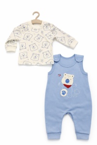 Set bebe baieti 2 piese salopeta albastra si bluza ursulet bumbac - Img 2