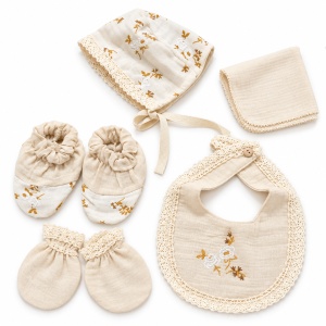 Set bebe din muselina 10 piese, crem cu imprimeu floral delicat - Img 5