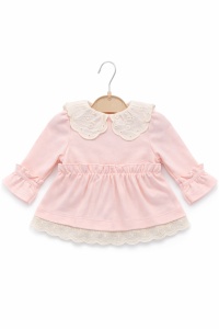 Set bebe fete roz pastel 3 piese elegant dantela bluza pantaloni bentita - Img 4