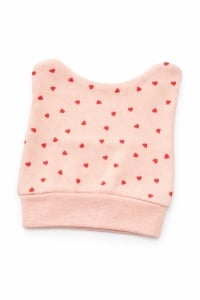 Set bebe fetita 3 piese pisicute inimioare bluza pantaloni si caciulita roz - Img 4