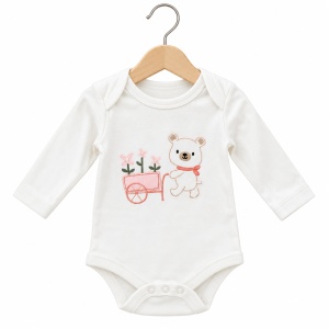 Set bebe fetita 3 piese roz cu body ursulet si hanorac cu gluga - Img 5